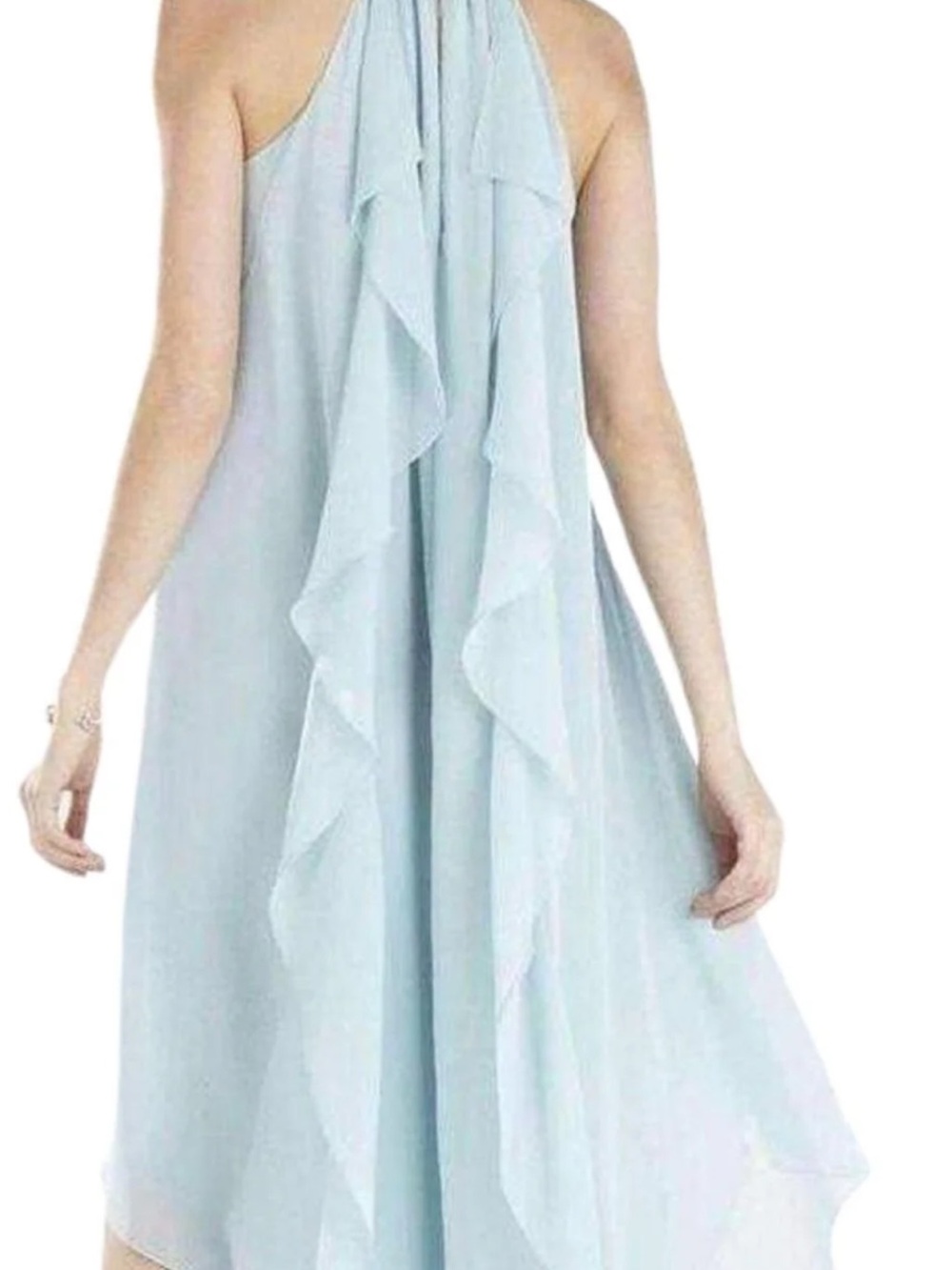 BCBGMaxAzria aqua High-Low Ruffle Halter Maxi Dress - Picture 7 of 8